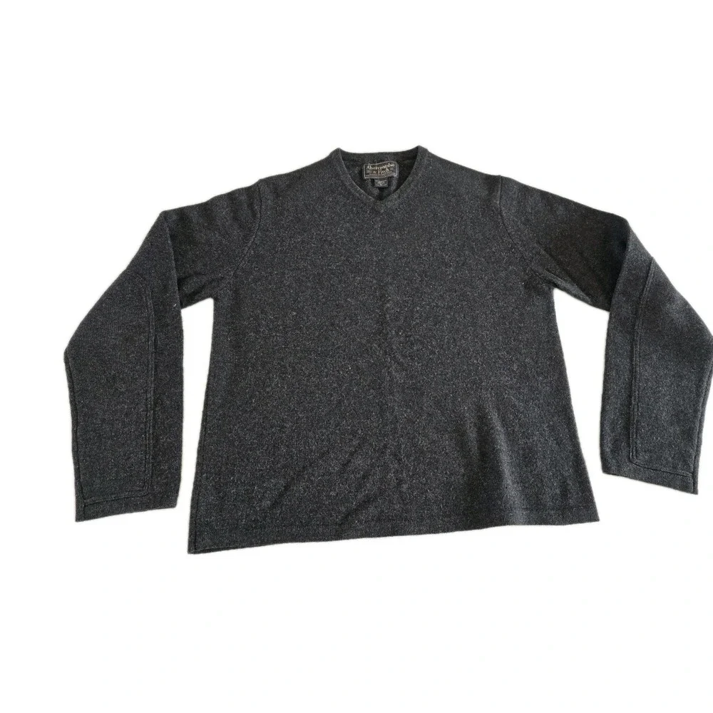 Abercrombie‎ & Fitch Mens 90s Vintage Wool Sweater Size XL Gray Elbow Patches